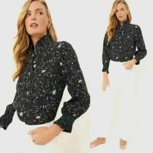 Tuckernuck Teagan Blouse Shirt Campden Vine Ruffle V-Neck Black Floral Boho XL